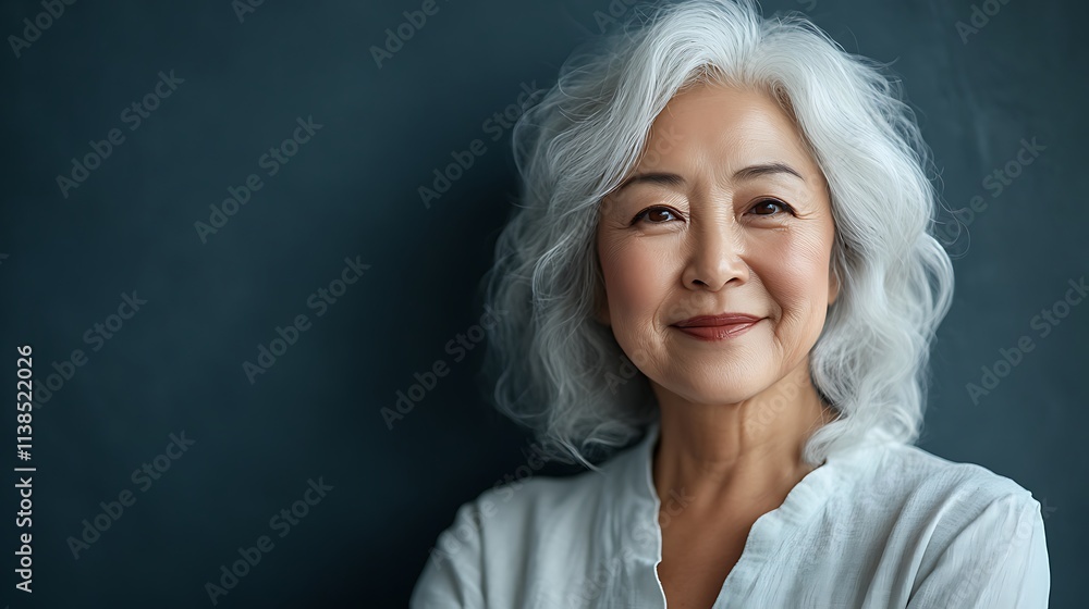 Confident senior woman smiling with gray hair and crossed arms Confident senior woman smiling with gray hair and crossed arms