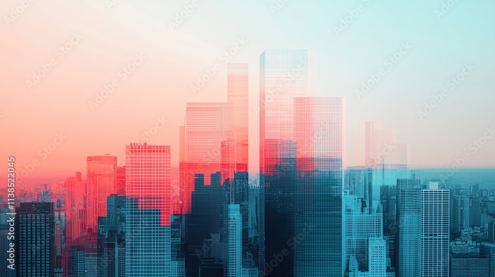 Fototapeta premium Abstract city skyline with vibrant colors, showcasing modern architectural designs.