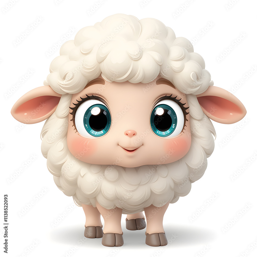 Obraz premium 3d cute with big eyes cartoon sheep clip-art, isolated on a white background