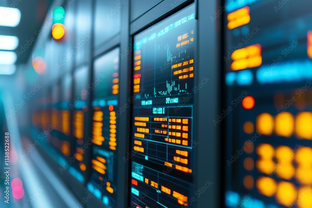 Close-up view of modern digital data screens displaying vibrant information. Close-up view of modern digital data screens displaying vibrant information.