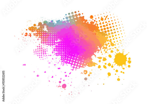 Bright colorful watercolor stain splash splatter brush stroke on white background. Modern vibrant aquarelle spot. Decorative trendy isolated design on white. hand drawn. Not AI. Vector illustration.