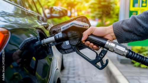 Close-Up of a Hand Holding a Gas Pump While Refueling a Car at a Station photo