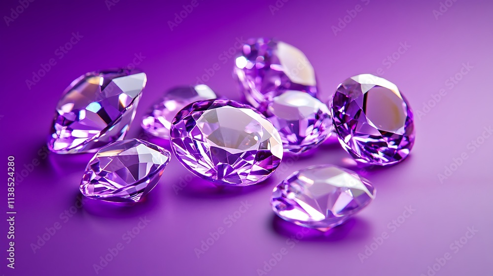 12. A bright amethyst-purple background with a glossy, reflective finish 12. A bright amethyst-purple background with a glossy, reflective finish