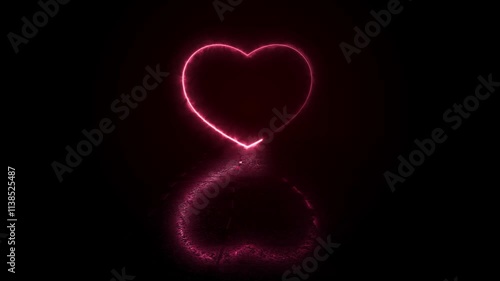 Heart Neon Reflection in Dark Background.