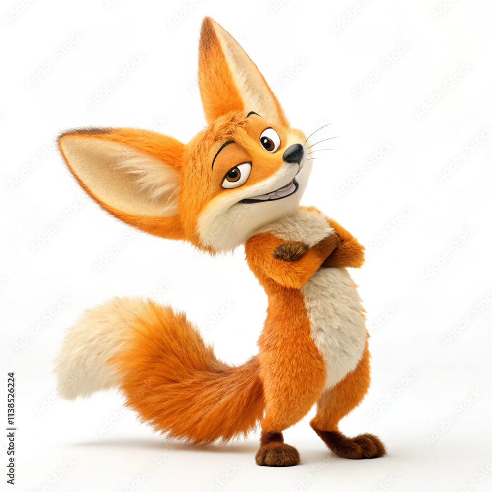 Fototapeta premium A confident, cartoon red fox standing tall with a sly grin and its arms crossed.