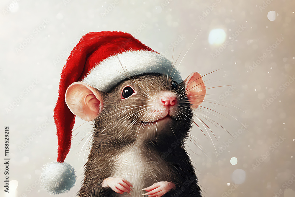 A cute mouse wearing a Santa hat, evoking a festive and cheerful holiday spirit. A cute mouse wearing a Santa hat, evoking a festive and cheerful holiday spirit.