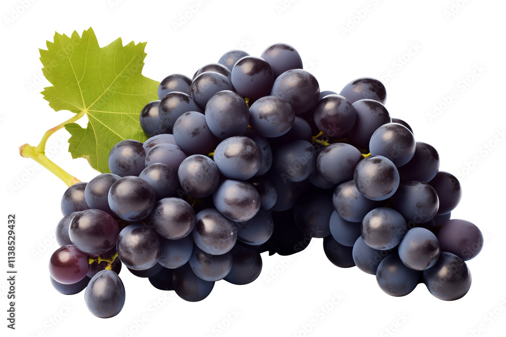 Fototapeta premium A bunch of fresh blue grapes, isolated on transparent background.