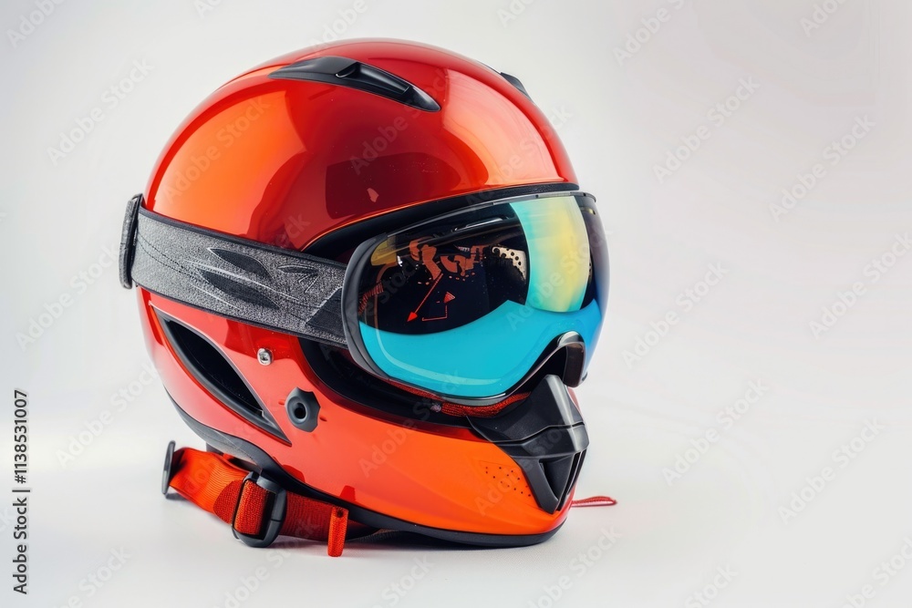 Ski Hat. Safety Helmet and Goggles Isolated on White Background for Winter Sports Ski Hat. Safety Helmet and Goggles Isolated on White Background for Winter Sports