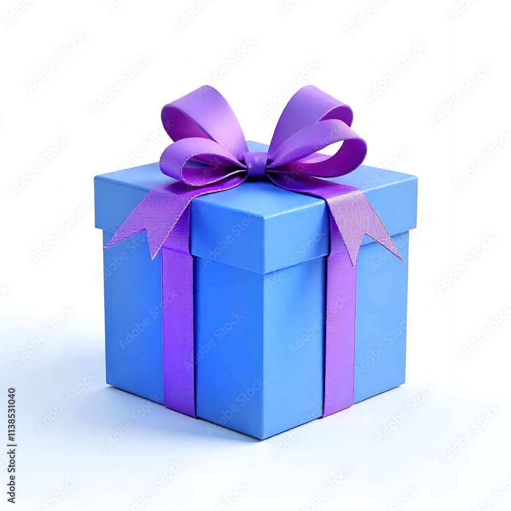 A light blue gift box with a purple ribbon. A light blue gift box with a purple ribbon.