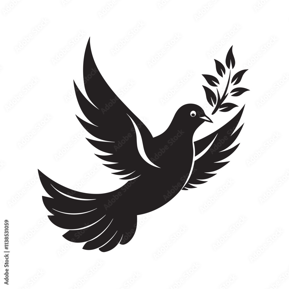 Fototapeta premium Black dove with olive branch symbolizing peace