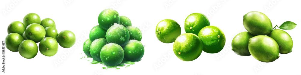Obraz premium Citrus fruits concept. Fresh green limes on a white isolated background.