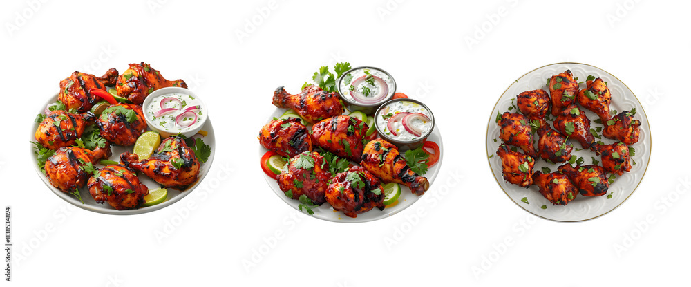 Plate of Tasty Chicken Tandoori isolated on a transparent background, in PNG format, Tandoori chicken PNG Set Plate of Tasty Chicken Tandoori isolated on a transparent background, in PNG format, Tandoori chicken PNG Set