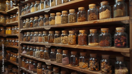 Wallpaper Mural Rows of glass jars filled with spices and grains in a market Torontodigital.ca