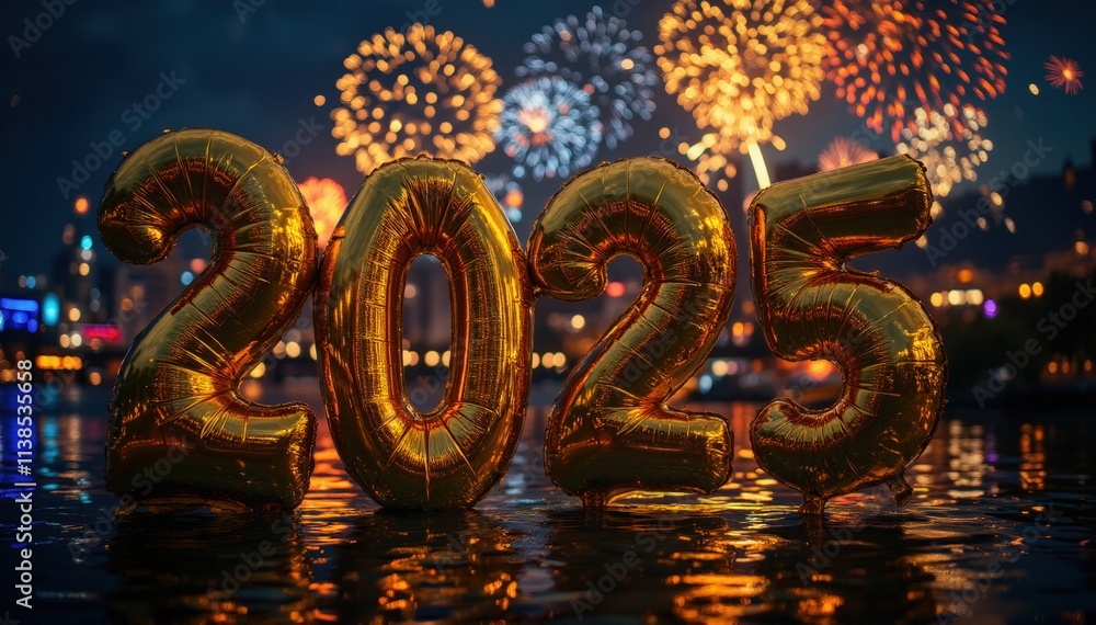 Obraz premium 2025 night festivity city fireworks
