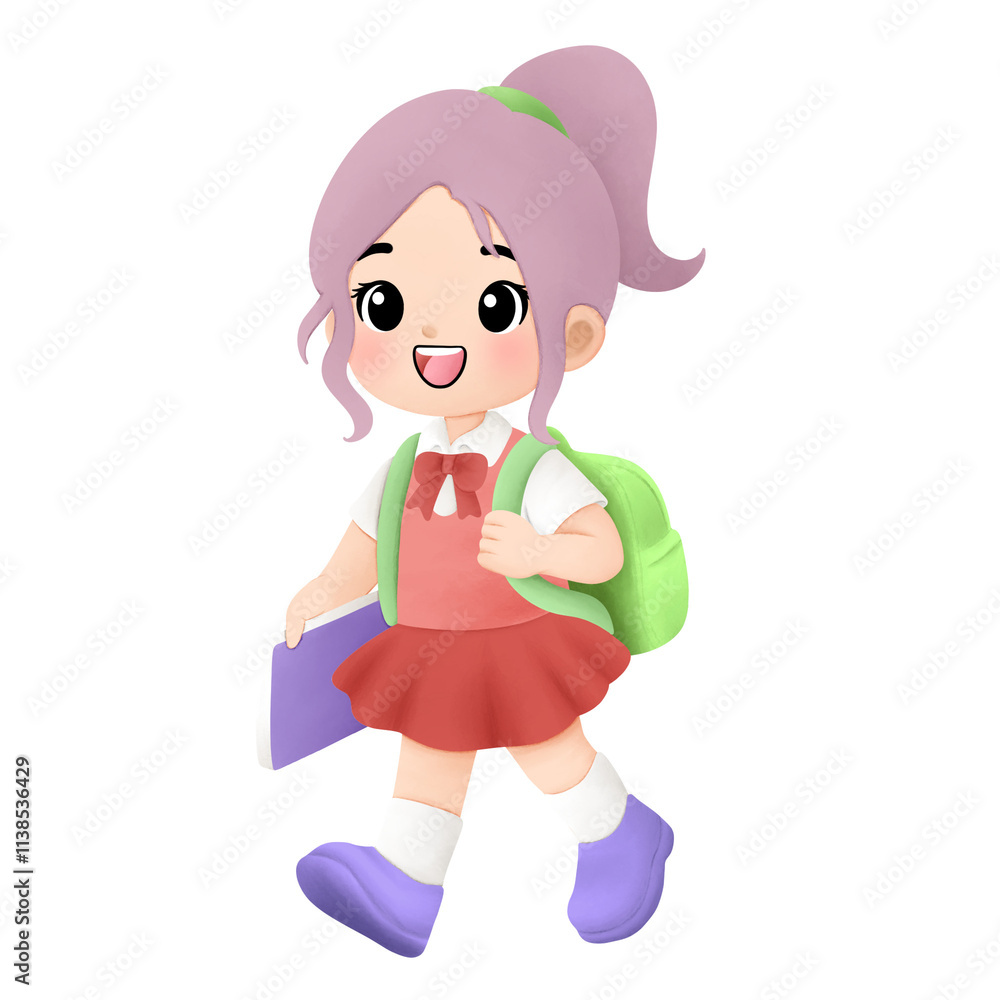 Watercolor illustration of happy kid going to school Watercolor illustration of happy kid going to school