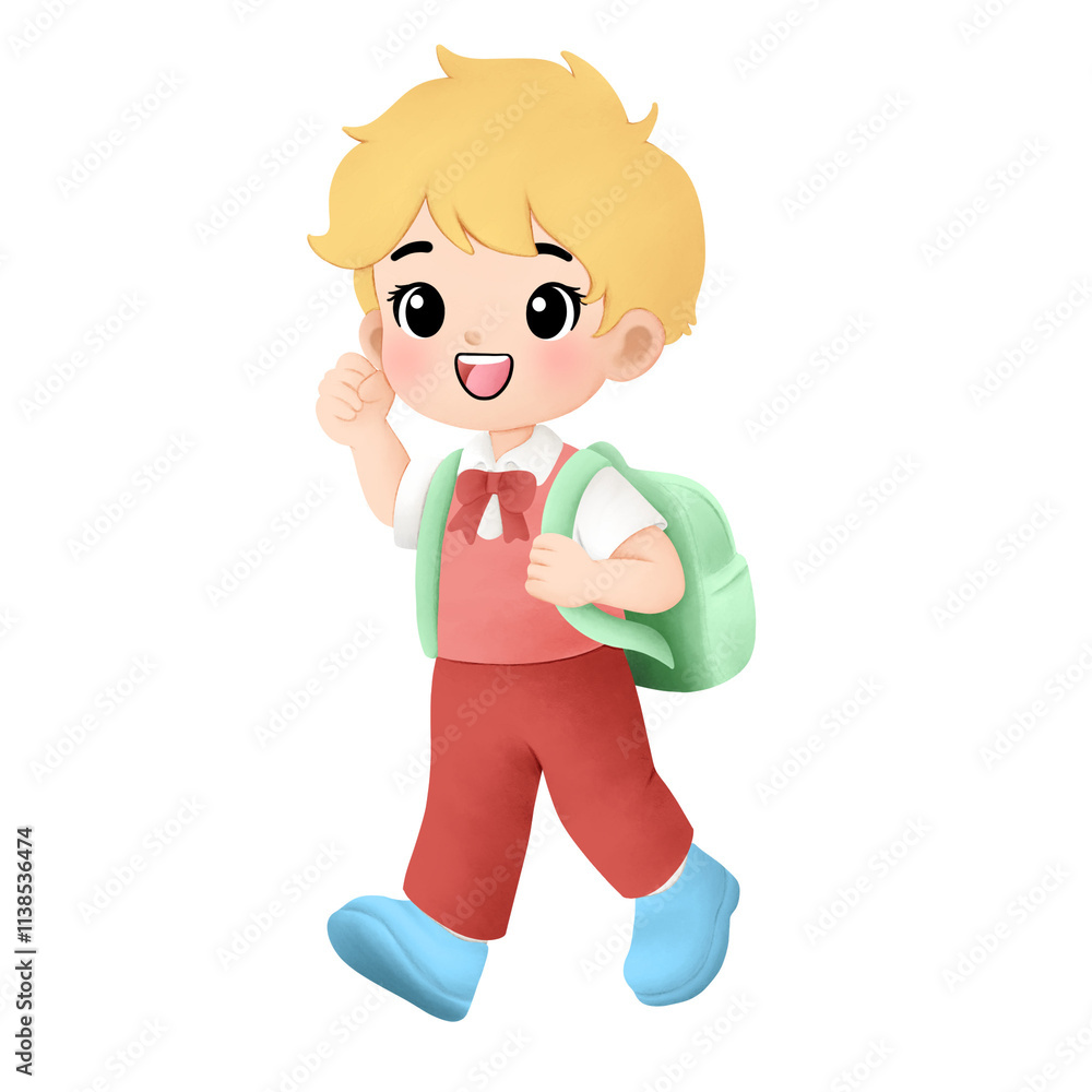 Watercolor illustration of happy kid going to school Watercolor illustration of happy kid going to school