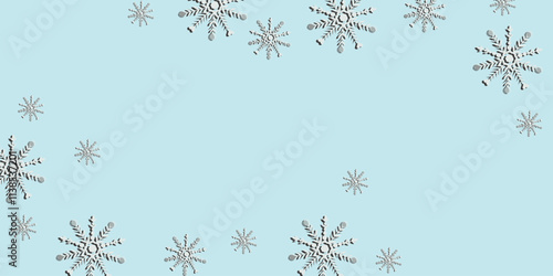 Print  Winter holidays background with pine branches and snowflakes. Winter card design .Abstract simply winter background with natural template for wallpaper or banner gift card.