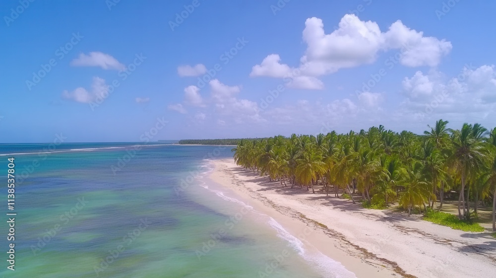Serene Tropical Beach with Palm Trees and Clear Turquoise Waters Serene Tropical Beach with Palm Trees and Clear Turquoise Waters