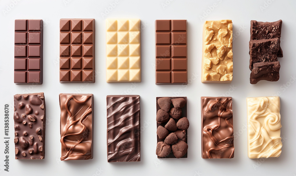 Chocolate bar close-up on table. Dark and milk chocolate pieces with nuts and sea salt. Sweets. Space for text. Copy space Chocolate bar close-up on table. Dark and milk chocolate pieces with nuts and sea salt. Sweets. Space for text. Copy space
