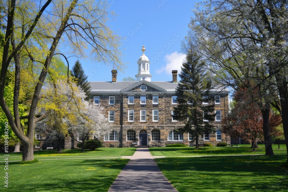 State Of Pennsylvania. The Old Main building at Penn State University in Spring, State College State Of Pennsylvania. The Old Main building at Penn State University in Spring, State College