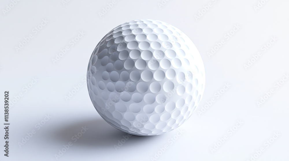 A classic dimpled golf ball hovering on a stark white background, with subtle shadows adding depth. A classic dimpled golf ball hovering on a stark white background, with subtle shadows adding depth.
