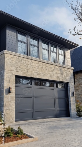 Wallpaper Mural Modern garage design with large windows and gray stone finish in residential area Torontodigital.ca