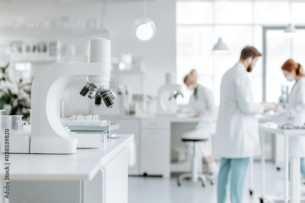 Scientists conduct research in a bright laboratory using modern equipment and maintaining safety protocols. Generative AI Scientists conduct research in a bright laboratory using modern equipment and maintaining safety protocols. Generative AI