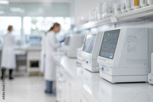 Medical professionals working in a modern laboratory with advanced monitoring equipment. Generative AI