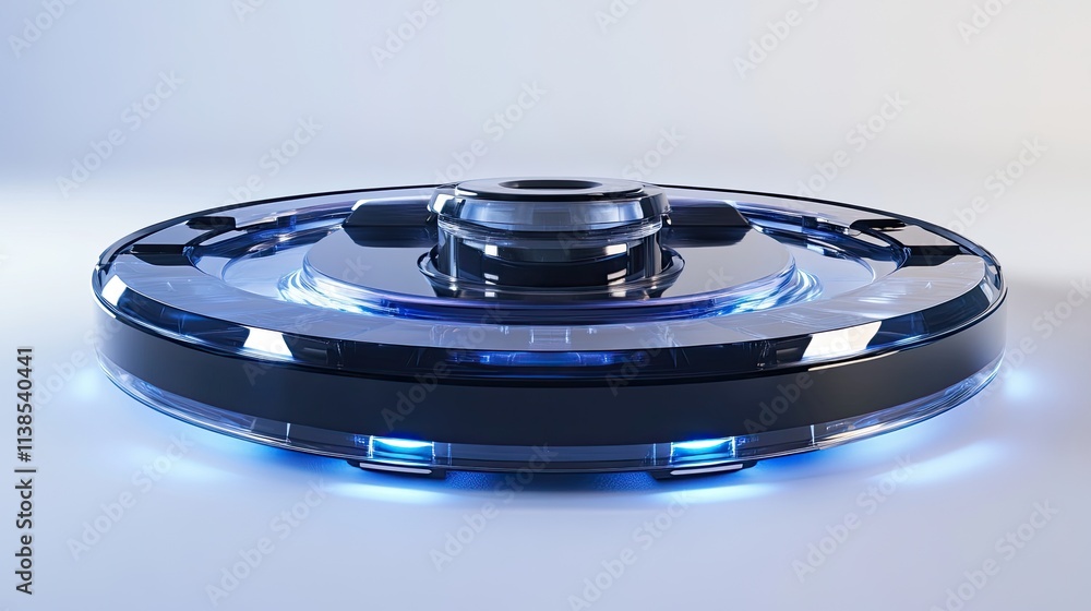 A cutting-edge robotic vacuum cleaner with a circular design, showcased on a white background for a futuristic feel. A cutting-edge robotic vacuum cleaner with a circular design, showcased on a white background for a futuristic feel.