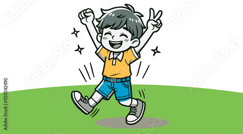 A boy is joying character illustration vector, color, line