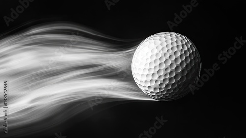 A golf ball spinning mid-air, captured with motion blur against a stark black backdrop.