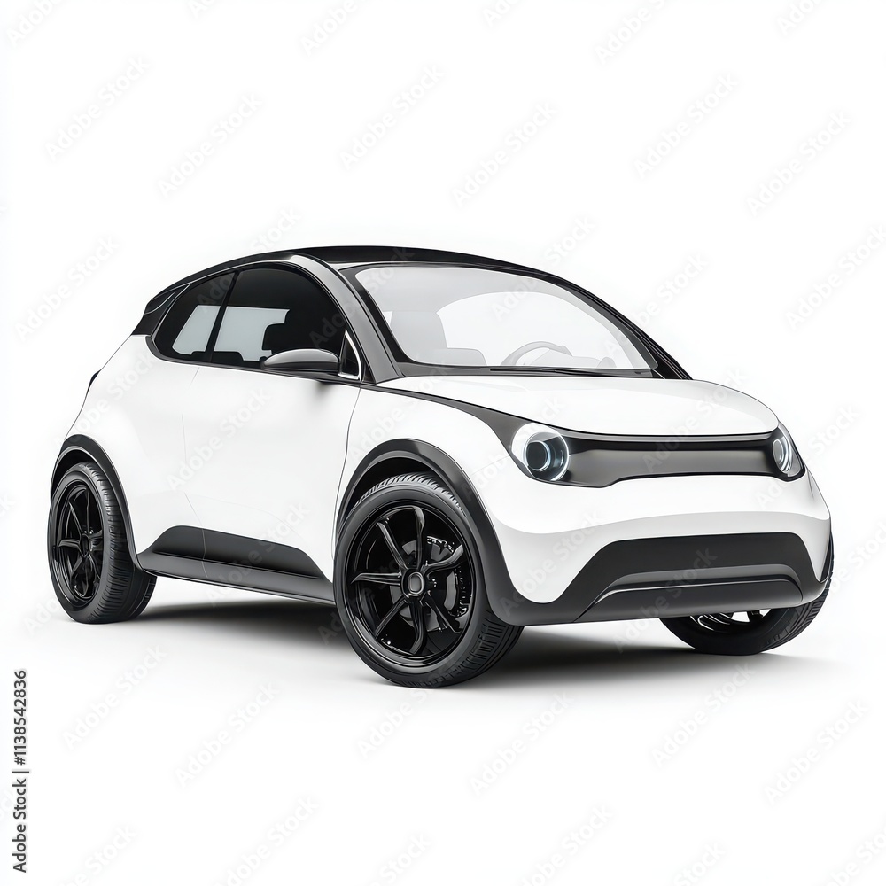 A compact electric car with a modern design and clean lines on a white background A compact electric car with a modern design and clean lines on a white background