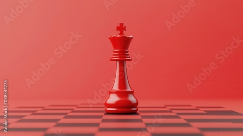 Symbolic Visual Concept. Minimalist Design of a Red Chess Queen on a Chessboard in a Low-Resolution 3D Style for Modern Digital Art and Game Applications