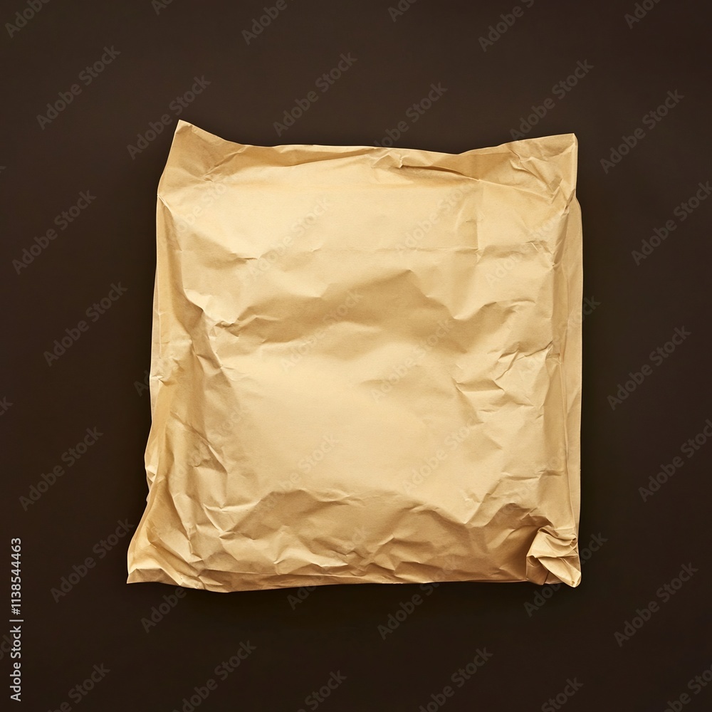 Crumpled Square Paper Bag Opened from Top View on Dark Background Crumpled Square Paper Bag Opened from Top View on Dark Background