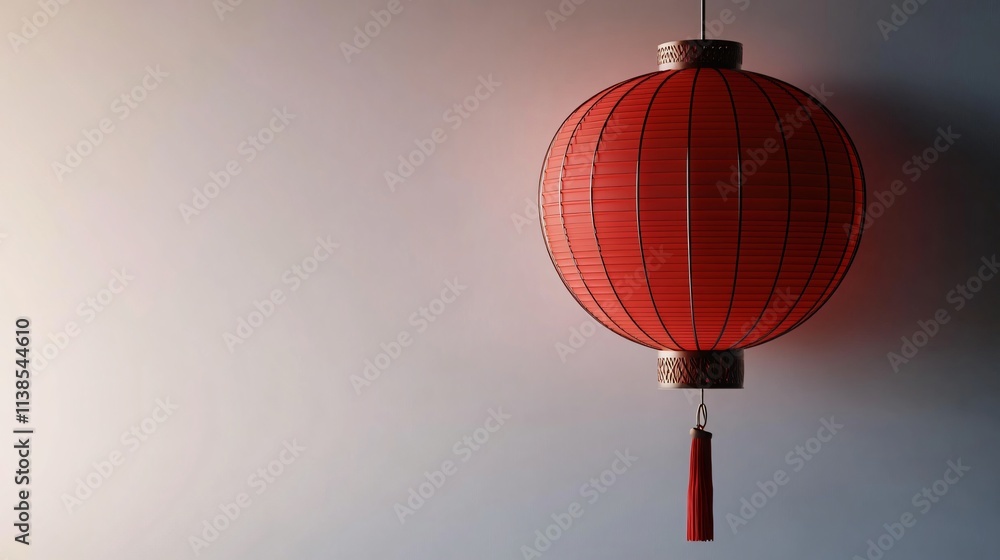 Obraz premium Elegant red lantern against a minimalist backdrop, perfect for Chinese New Year celebrations, cultural events, or serene home decor.