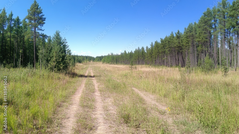 Serene Landscape of a Dusty Trail Surrounded by Lush Green Forests Serene Landscape of a Dusty Trail Surrounded by Lush Green Forests