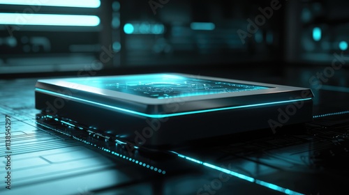 Wallpaper Mural Futuristic Microchip with Glowing Interfaces on a High-Tech Circuit Board Surrounded by Neon Lights and Digital Elements in a Modern Data Environment Torontodigital.ca