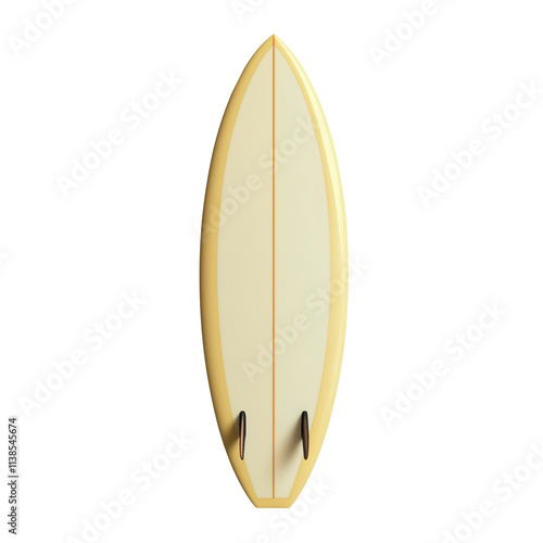 Minimalistic yellow surfboard with fins, ideal for summer surfing and ocean adventures.