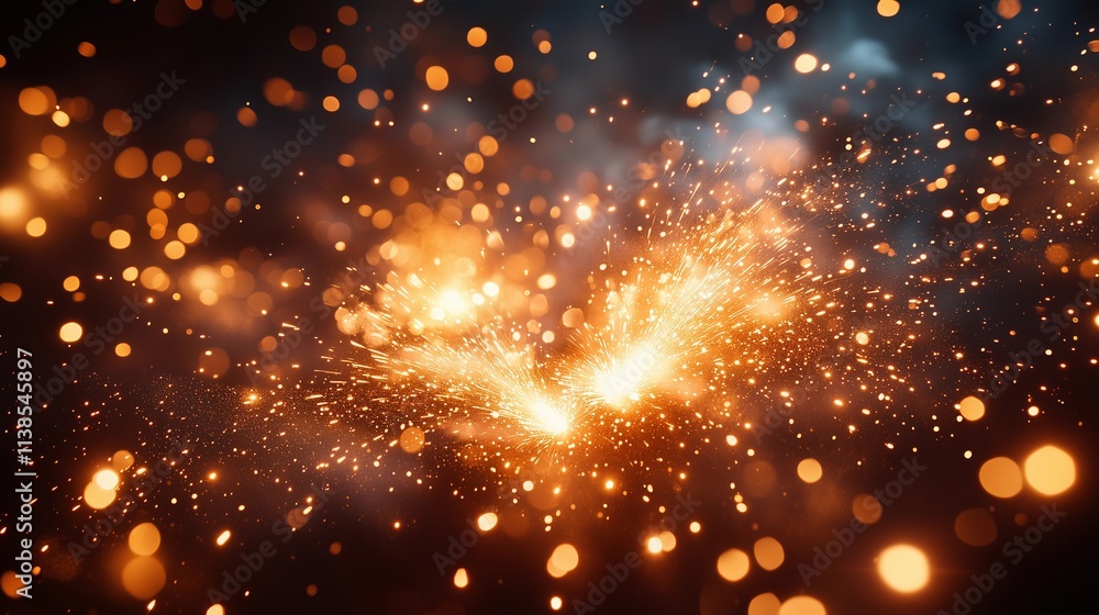Bright sparks illuminate the dark background in a mesmerizing display of light and color Bright sparks illuminate the dark background in a mesmerizing display of light and color