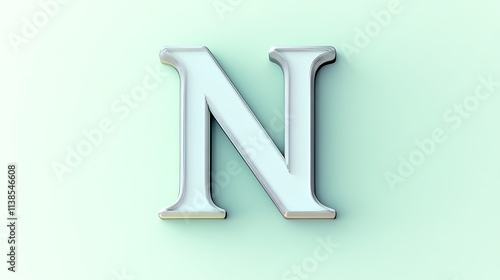 A minimalistic 3D letter "N" in soft silver with subtle shadow effects, placed against a solid light green background.