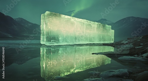 Majestic mountains reflect in tranquil water during twilight in a serene landscape