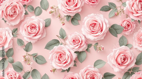 Romantic Pink Roses Pattern on a Soft Pink Background