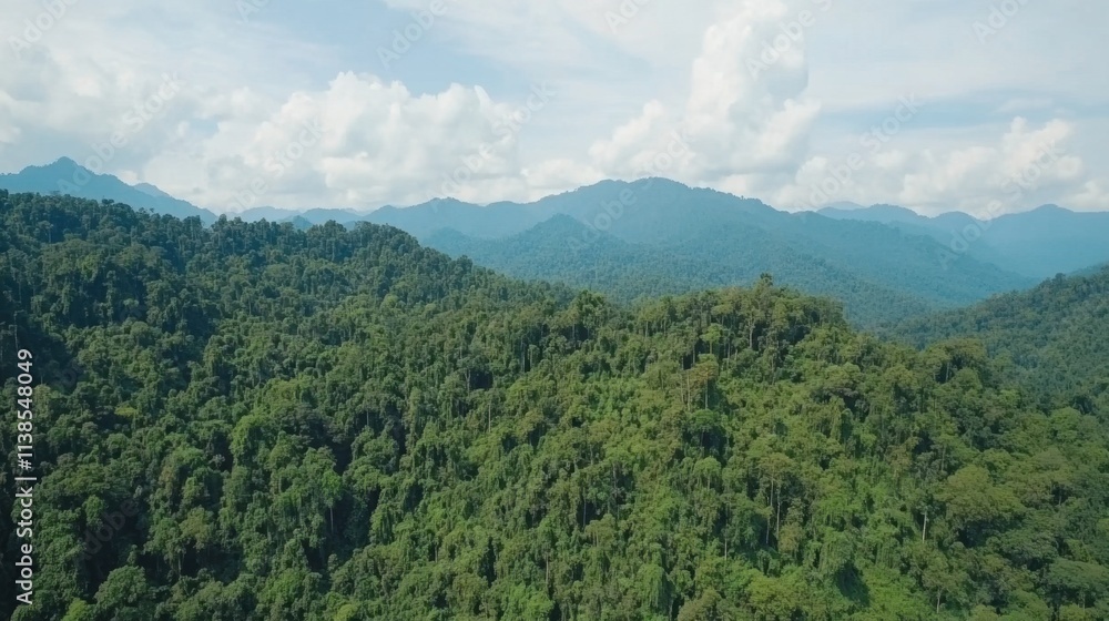 Lush Green Mountains Under Bright Sky in Tropical Rainforest Landscape Lush Green Mountains Under Bright Sky in Tropical Rainforest Landscape