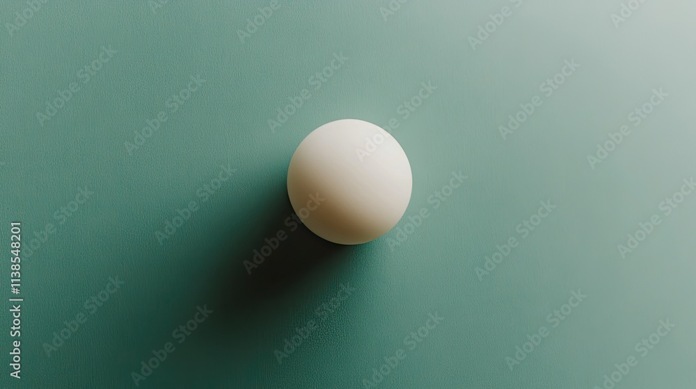 A pure white ping pong ball, centered and hovering on a pastel green backdrop for a clean aesthetic. A pure white ping pong ball, centered and hovering on a pastel green backdrop for a clean aesthetic.