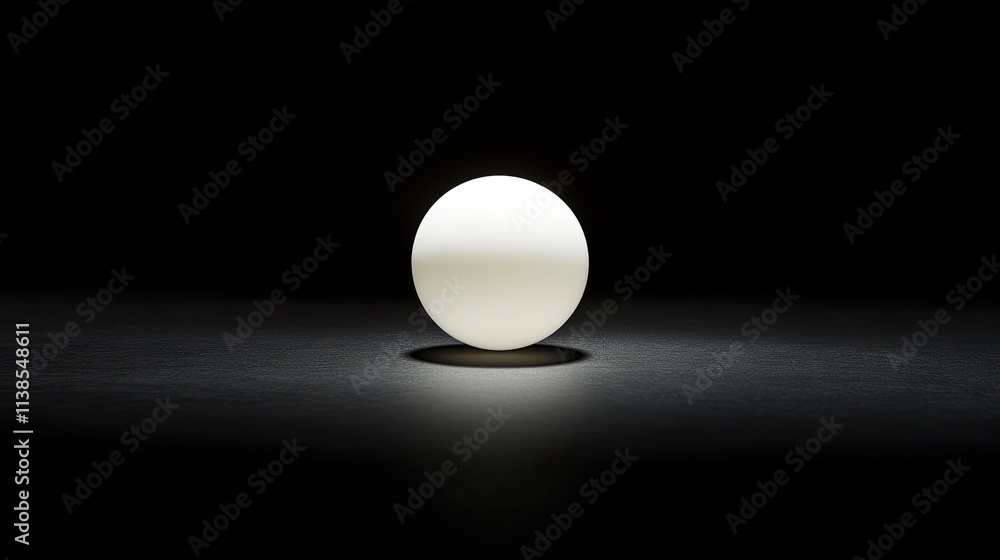 A sleek white ping pong ball floating mid-air on a pure black background, illuminated by a soft spotlight. A sleek white ping pong ball floating mid-air on a pure black background, illuminated by a soft spotlight.