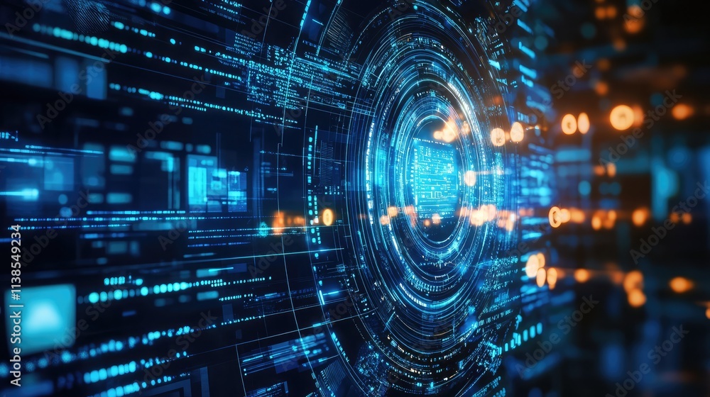 Digital technology abstract design with glowing blue waves and futuristic elements Digital technology abstract design with glowing blue waves and futuristic elements