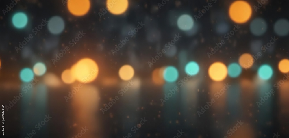 Obraz premium Abstract festive teal and orange bokeh lights against a dark gray background, twinkling, dramatic , holiday