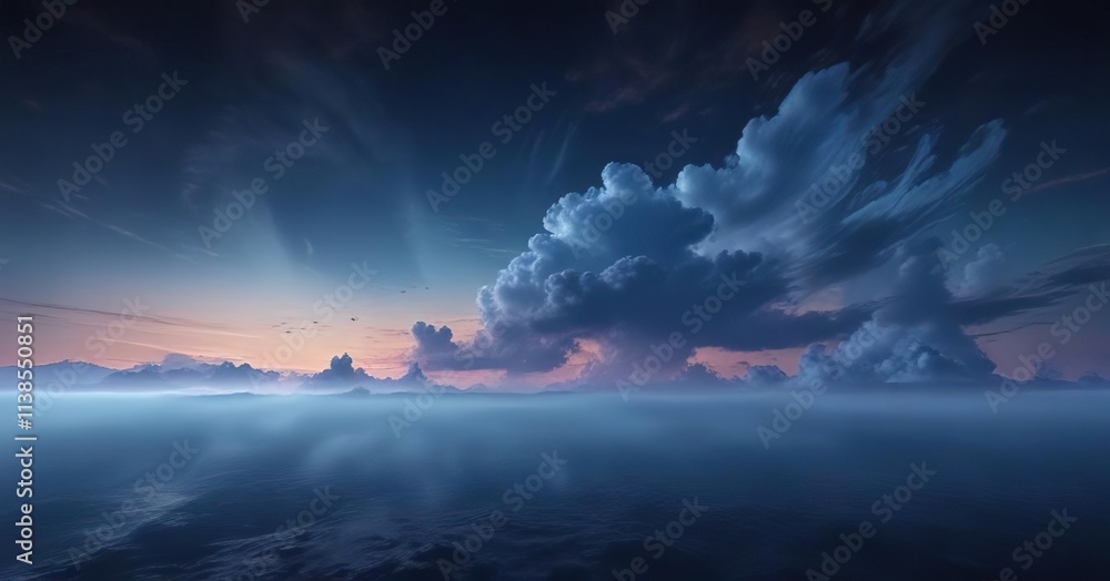Fototapeta premium Abstract dark blue gradient with wispy clouds and fog, surreal, blue, dark