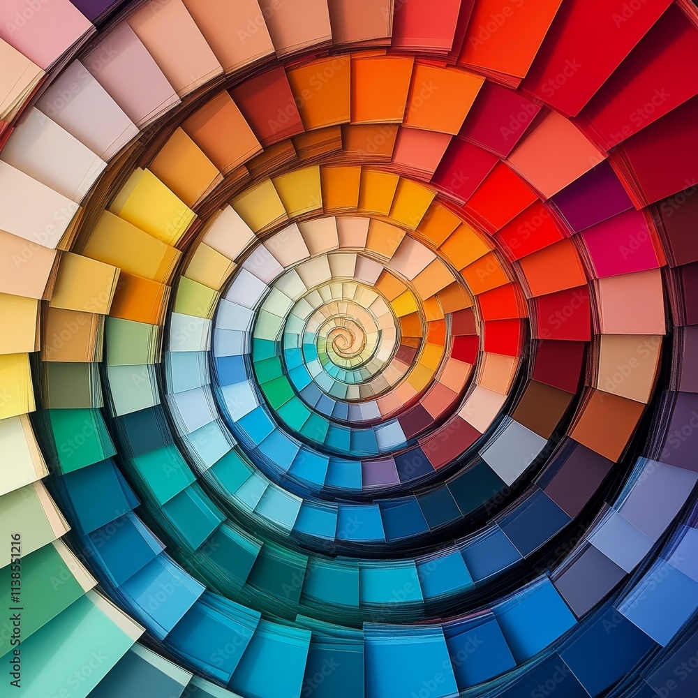 Obraz premium Colorful spiral display of paint swatches in a vibrant array at a design studio