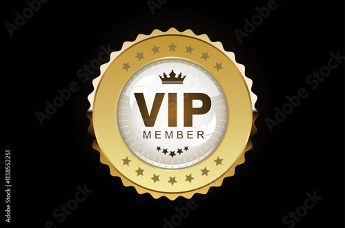 VIP membership golden label or badge stock illustration isolated on black background 